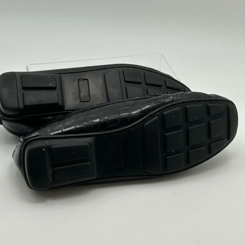 VTG St Johns Bay Loafers Women 8.5 Black Croc Embossed Tassel Driving Mocs Prepp